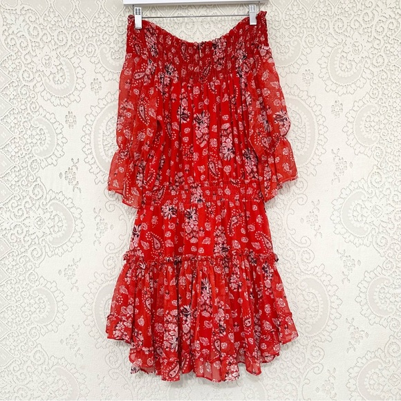 MISA Los Angeles Darla Off the Shoulder Dress Red Paisley - Picture 11 of 16